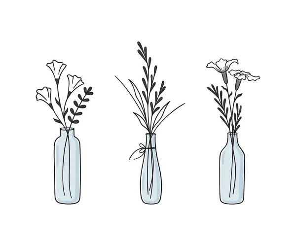 Blom kompositioner i vaser och flaskor — Stock vektor