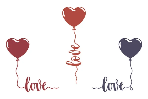 Heart Shaped Balloons Ribbons Forming Word Love — Stock Vector