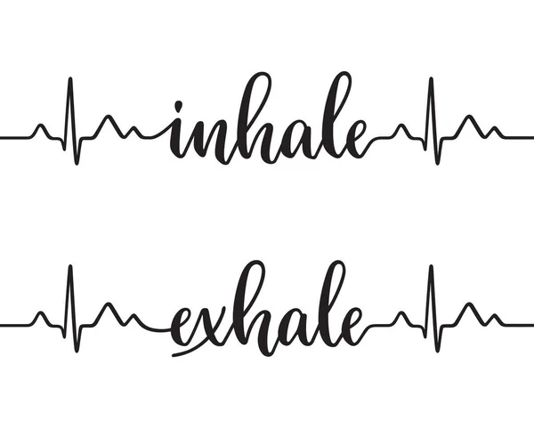 Línea Cardiografía Que Forma Palabras Inhalar Exhalar Caligrafía Moderna Escrita — Archivo Imágenes Vectoriales