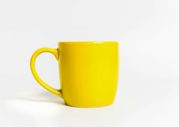 Φλιτζάνι Καφέ Άσπρο Φόντο Κίτρινο — Φωτογραφία Αρχείου