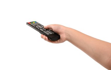 Uzaktan kumandalı televizyon beyaz arkaplanda izole edildi.