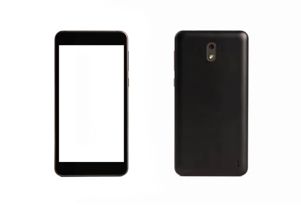 Schwarzes Smartphone Mit Leerem Bildschirm Isoliert Auf Weißem Hintergrund — Stockfoto