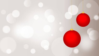 Beyaz arka planda kırmızı toplarla Noel arkaplanı. Vektör.