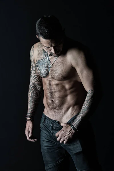 Desportista Com Seis Maços Abdominais Homem Stripper Mostrar Torso Sexy — Fotografia de Stock