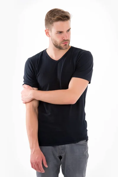 Mannen Casual Shirt Och Jeans Isolerad Vit Bakgrund Kille Med — Stockfoto