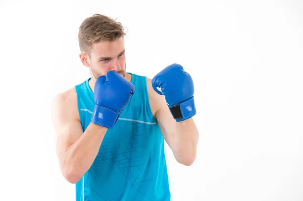 Sportsman Boxing Gloves Isolated White Background Trainer Coach Man Defense — Stock Photo, Image
