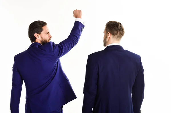 Geschäfts- und Erfolgskonzept. Mann im Anzug oder Sieger — Stockfoto