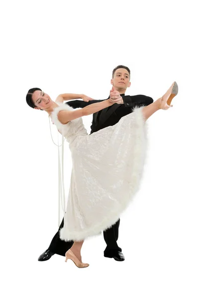 Ballroom dance couple in a dance pose isolated on white — Stock Photo, Image