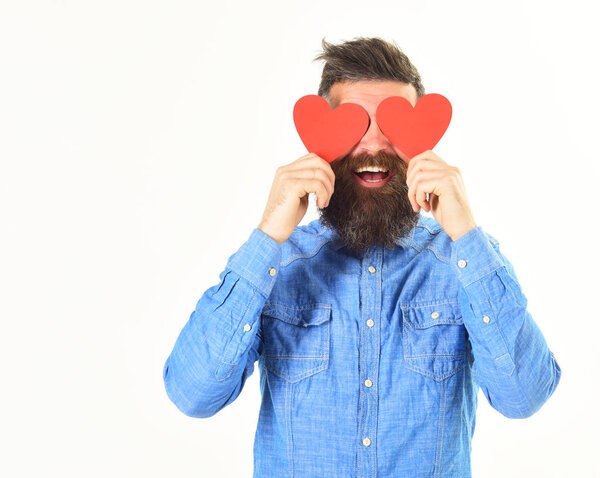 Hipster in love, with smiling face celebrate valentines day,