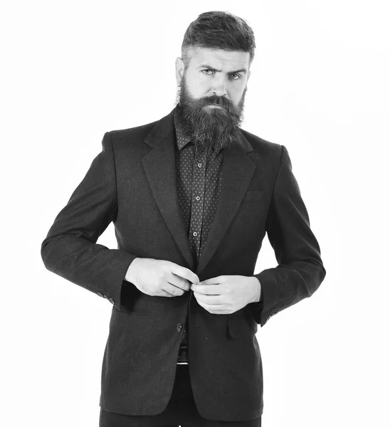 Ropa Elegante Hombre Brutal Con Cara Seria Traje Inteligente Brutal — Foto de Stock