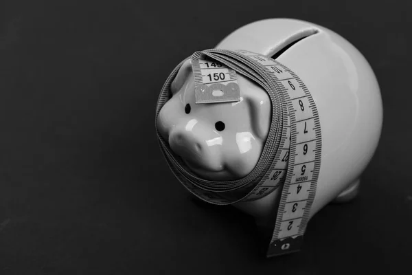 Investments and metering or counting idea. Ceramic toy pig — Stock Photo, Image