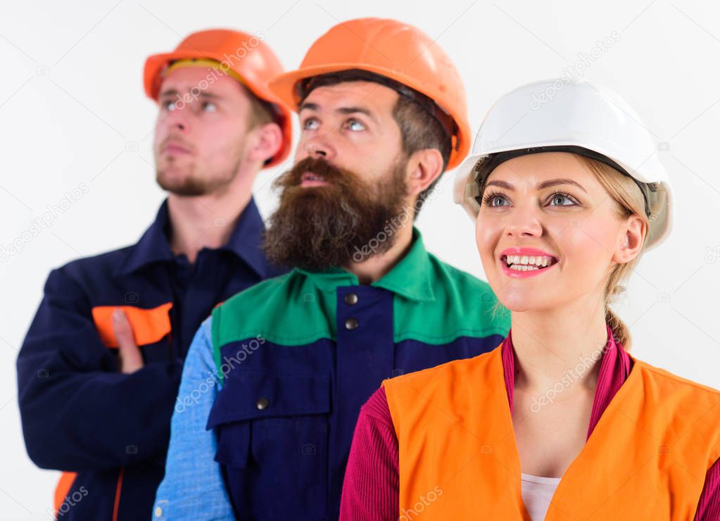 Development direction concept. Woman in hard hat