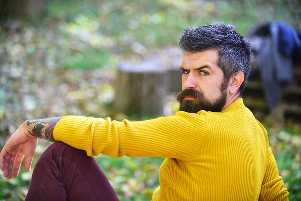 Ung stilig man poserar i höstparken. — Stockfoto