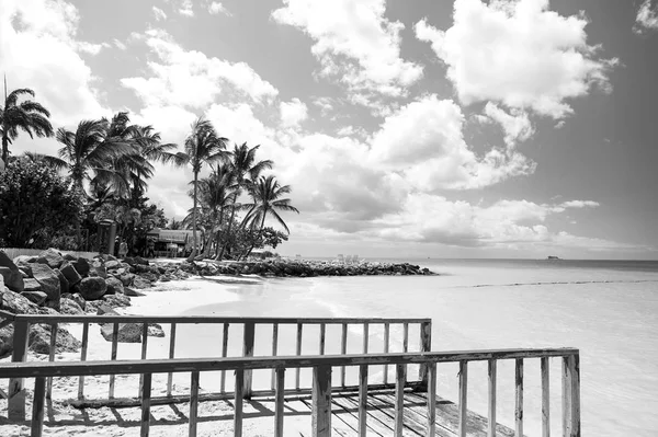 İskele ile tropikal bir kumsalda bulunan st johns, antigua korkuluk — Stok fotoğraf