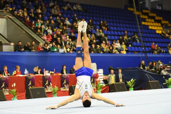 Αρσενικό gymnast εκτελεί κατά τη διάρκεια του διεθνούς Κυπέλλου Στέλλα Zakharova Καλλιτεχνική γυμναστική Ουκρανία — Φωτογραφία Αρχείου