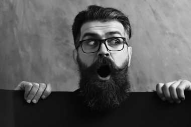 Sakallı adam, gözlüklü vahşi beyaz hippi.
