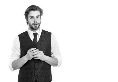 İşadamı ile cep telefonu kulaklık