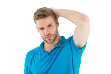 Etkili antiperspirant. Onun terlemeyi önleyici kendine güvenen bir adam. Sporcu eğitim sonra terlemeyi önleyici ile memnun. Adam kuru koltukaltı temiz giysileri ile memnun denetler. Önlemek, ter azaltmak