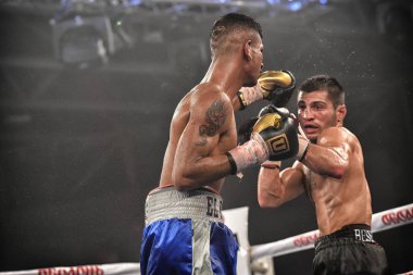 Kiev, Ukrayna - 16 Eylül 2017: Sparta boks Haritayı dahil altı sıralaması mücadele. Milli Güvenlik'Olimpiyskiy, Kiev, Ukrayna sıralaması için kavga sırasında halka tanımlanamayan bir boksörler