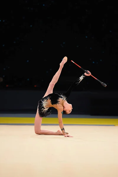 Kyjev Ukrajina Března 2017 Gymnastka Provést Rytmické Gymnastice Soutěže Deriugina — Stock fotografie