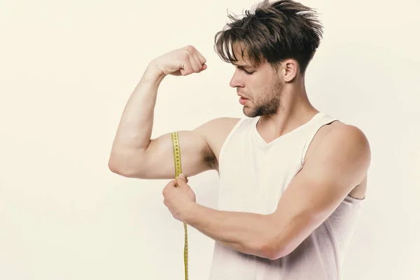 Meting Sport Levensstijl Concept Atleet Met Rommelig Haar Biceps Triceps — Stockfoto