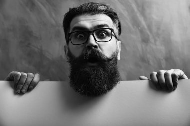 Sakallı adam, gözlüklü vahşi beyaz hippi.