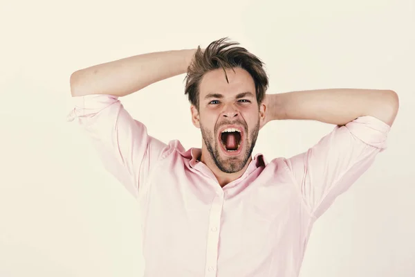 Känslor koncept. Mannen med trött ansikte isolerad på vit bakgrund. — Stockfoto