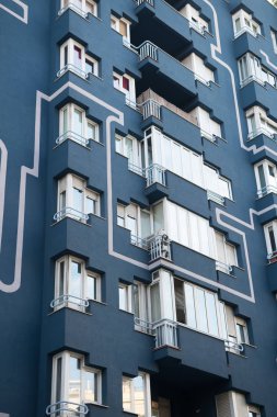 Apartman cephe. Konut gayrimenkul. Modern mimari ve yapı Barcelona, İspanya. Stil ve tasarım İspanya, Barcelona. Seyahat