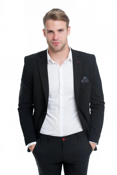 Ambicioso empresario aislado en blanco. ambicioso hombre de negocios en traje formal. todo es posible para un hombre de negocios ambicioso. hombre de negocios ambicioso guapo. héroe en su negocio . — Foto de Stock