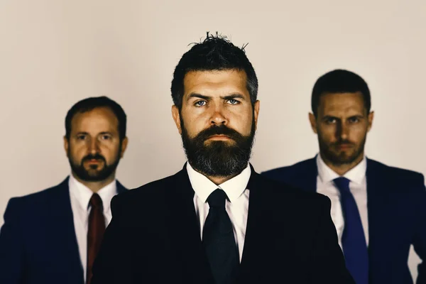 Los hombres de negocios usan trajes y corbatas inteligentes. Hombres con barba —  Fotos de Stock