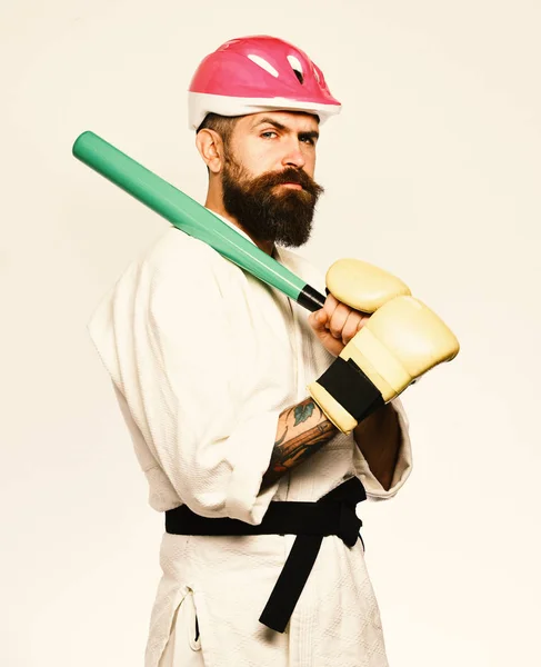 Combat master gets ready to fight. Man with beard — Stock Photo, Image