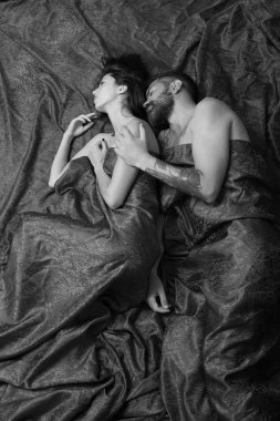 Sakal sarılma güzel Bayan arka, üst görünümünde olan adam. Erkek ve kadın yarısı ile kaplı organları. Aşk ve sex