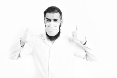 Tıp kavramı. Sakallı acımasız beyaz doktor veya yüksek lisans öğrencisi