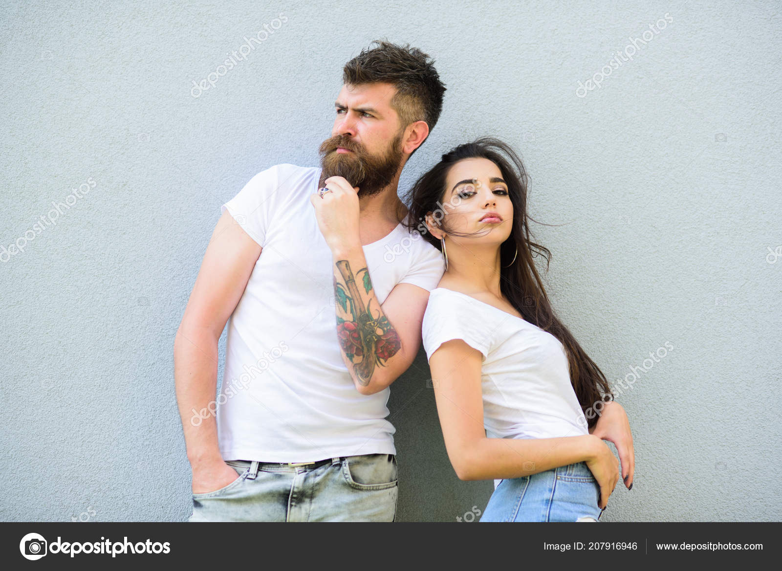 Youth stylish Couple white shirts cuddle each other