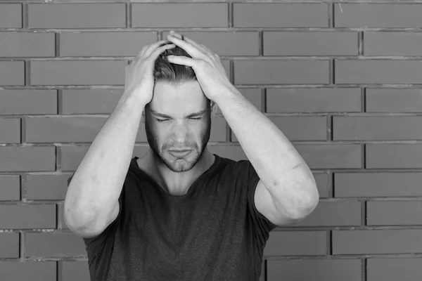 Body language and health concept. Man with fair hair