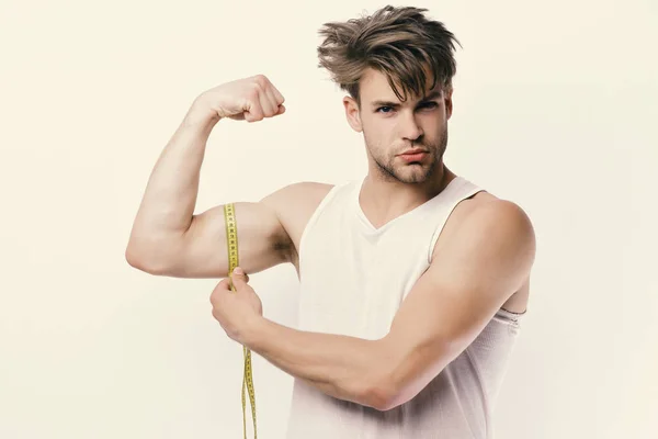 Sportowiec Włosów Wyświetlono Biceps Triceps Pomiar Sportowy Styl Życia Koncepcja — Zdjęcie stockowe