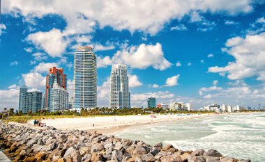 Güney miami beach ve skycrappers havadan görünümü
