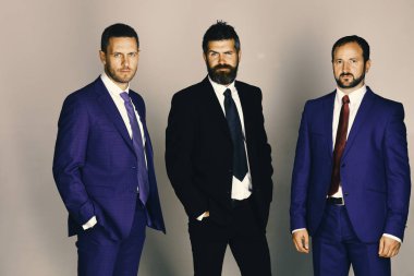 Sakallı ve konsantre yüzlü adamlar iş konuşur..