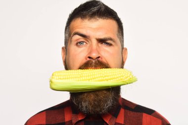 Tarım ve sonbahar bitkileri kavramı. Çiftçi ile karışık yüz