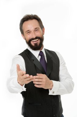 İş Yöneticisi hizmeti istemcisi'ni güvence altına alır. Size yardımcı olmaya hazır. İşadamı klasik resmi giyim neşeli yüzü. İşadamı başarı ipuçları. Eğer başarılı olmak istiyorsanız bilmeli. Nasıl yardımcı olabilirim