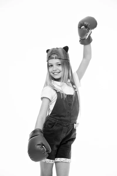 Chica Cara Sonriente Posando Con Guantes Boxeo Aislado Sobre Fondo —  Fotos de Stock