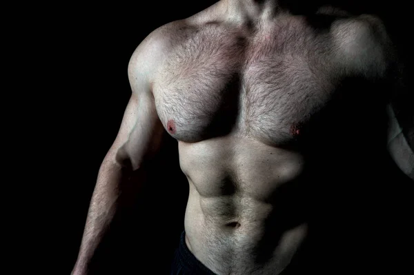 Torso muscular male body. Bodybuilder achievement great shape. Sexy naked torso. Chest six pack muscles looks impressing attractive sexy. Great body result of regular training workout gym exercises — Stock Photo, Image