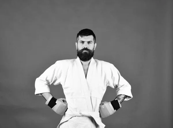 El maestro de combate posa demostrando músculos. Concepto de artes marciales japonesas . —  Fotos de Stock