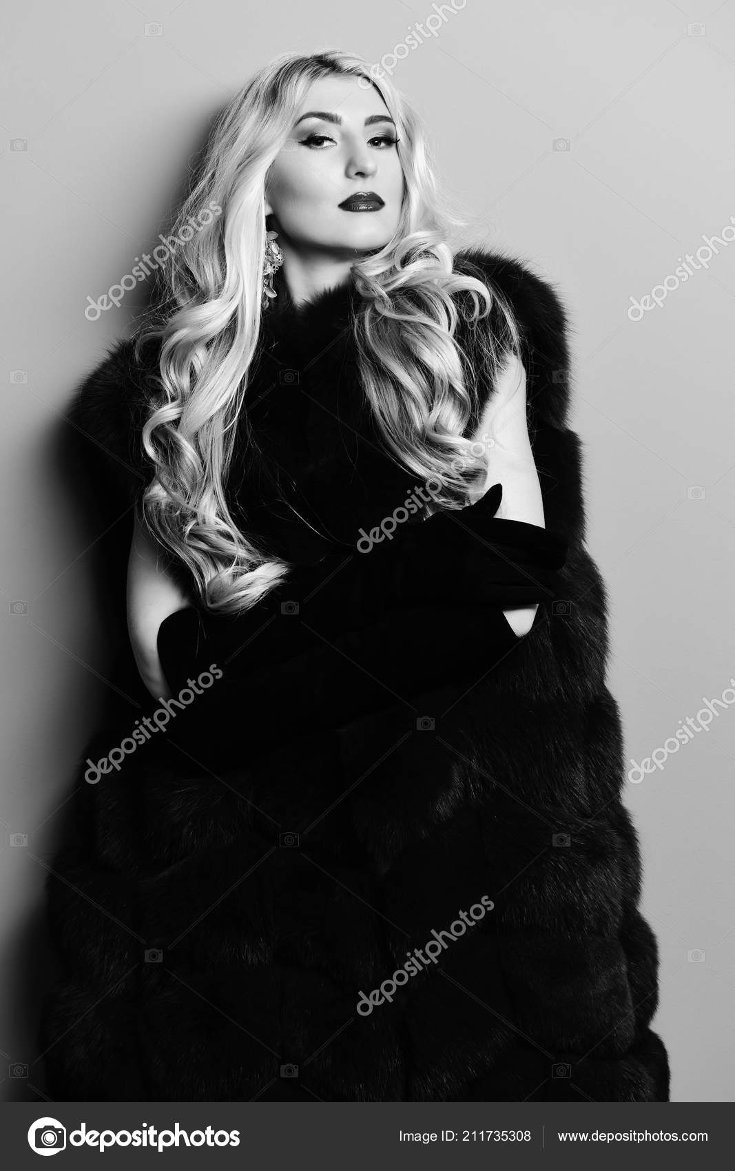 Young Fashionable Sexy Pretty Woman With Beautiful Long Curly