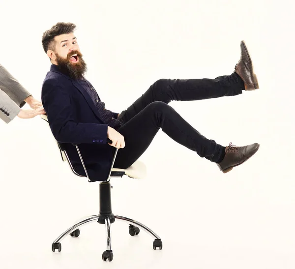 Agile business concept. Manager sits on office chair. Management and agile business