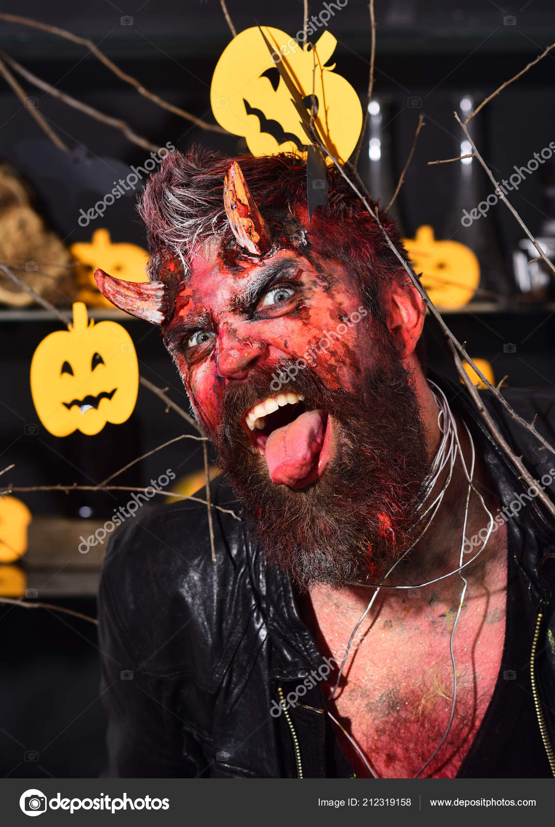 Horns Evil Cheeky Face And Dried Blood - Dried Blood Makeup Horns Evil Cheeky Face And Dried Blood - Dried Blood Makeup