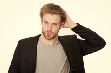 sakallı adam şık sakal, bıyık üzerinde beyaz izole ile