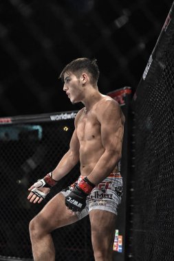 Kiev, Ukrayna-13 Mart 2017: Kiev, Ukrayna Spor Sarayı şampiyonluk yüzüğü dövüşte mma fighters mücadele