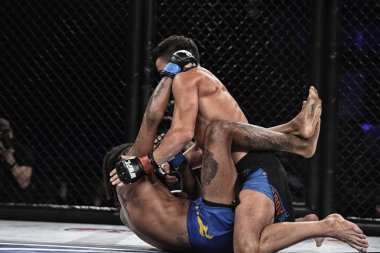Kiev, Ukrayna-13 Mart 2017: Kiev, Ukrayna Spor Sarayı şampiyonluk yüzüğü dövüşte mma fighters mücadele