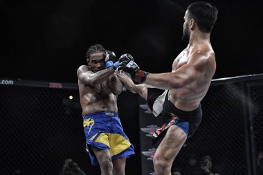 Kiev, Ukrayna-13 Mart 2017: Kiev, Ukrayna Spor Sarayı şampiyonluk yüzüğü dövüşte mma fighters mücadele